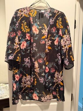 Divided H&M Sheer Black Floral Kimono Cardigan